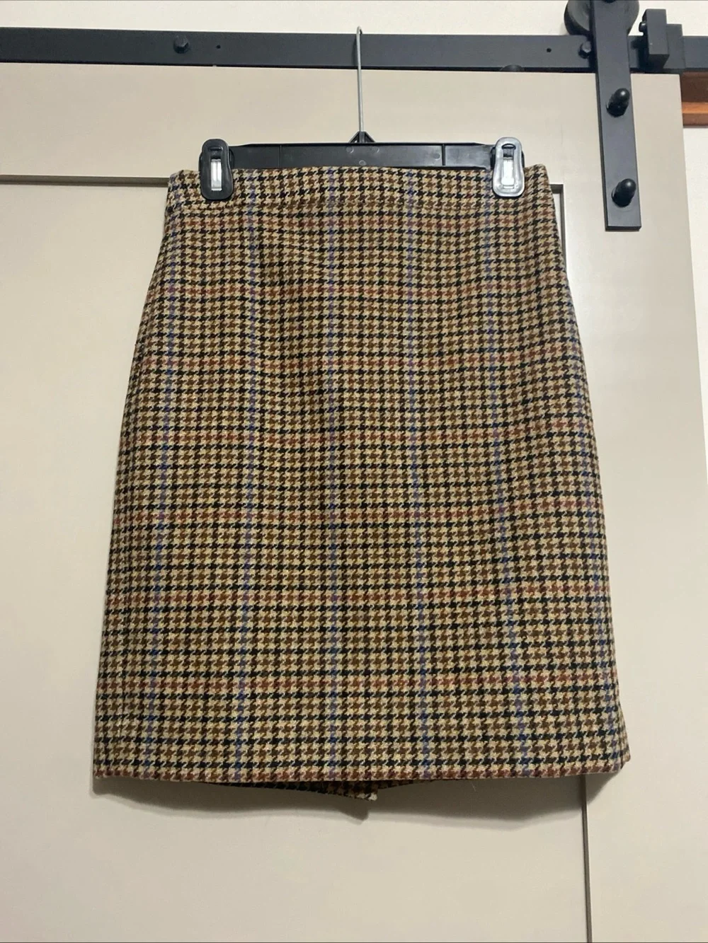 J. Crew Houndstooth Mini Skirt in Brown with Navy and Rust Accents